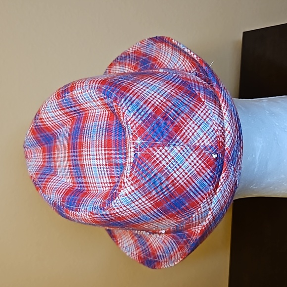 PATRIOTIC FEDORA TRILBY FLASHING LIGHT UP PLAID HAT RED BLUE 4TH JULY - Picture 4 of 9